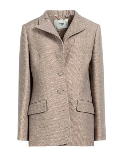 Shop Fendi Woman Blazer Light Brown Size 6 Wool, Silk, Polyester In Beige