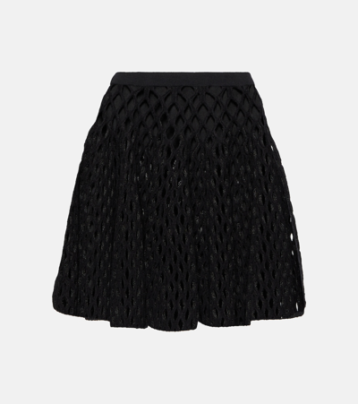 Shop Alaïa High-rise Wool-blend Open-knit Miniskirt In Black