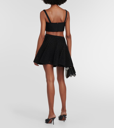 Shop Alaïa High-rise Wool-blend Open-knit Miniskirt In Black
