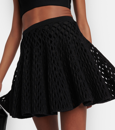 Shop Alaïa High-rise Wool-blend Open-knit Miniskirt In Black