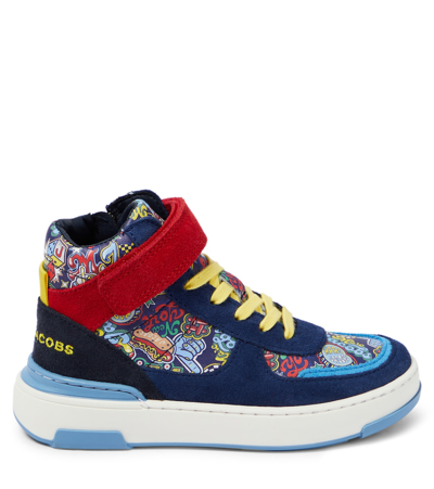 Shop Marc Jacobs Printed Suede High-top Sneakers In Blue