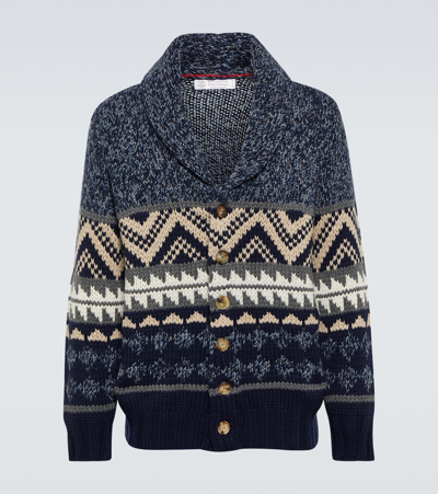 Brunello Cucinelli Mélange Cashmere Cardigan With Inlays In Multicoloured