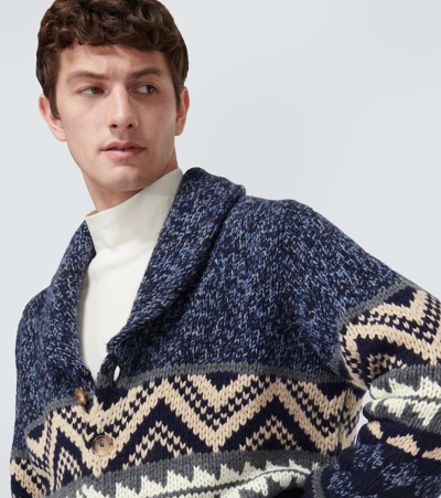 Brunello Cucinelli Mélange Cashmere Cardigan With Inlays In Multicoloured