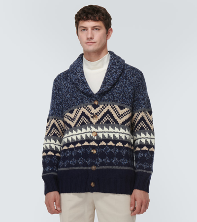 Brunello Cucinelli Mélange Cashmere Cardigan With Inlays In Multicoloured