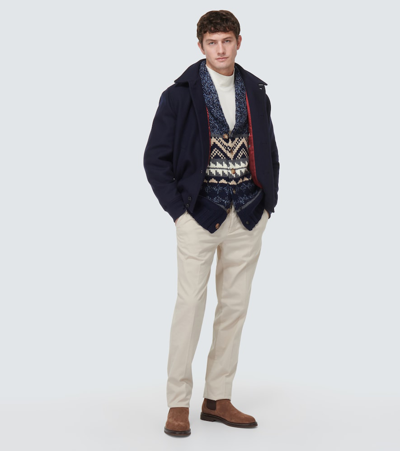 Brunello Cucinelli Mélange Cashmere Cardigan With Inlays In Multicoloured