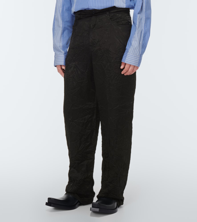 Shop Balenciaga Wide-leg Crinkled Satin Pants In Black