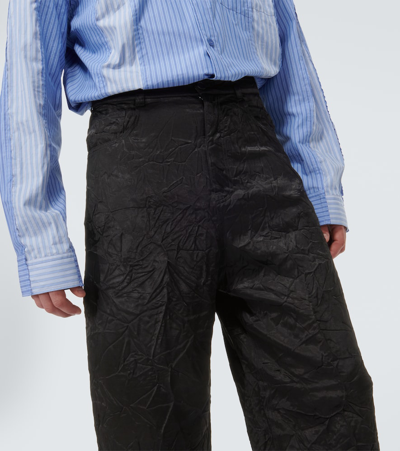 Shop Balenciaga Wide-leg Crinkled Satin Pants In Black