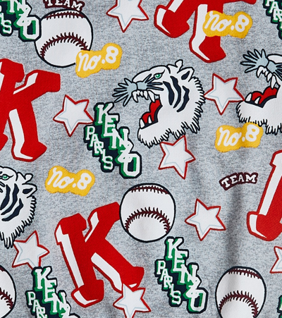 Kenzo Logo Printed Cotton Crewneck Sweatshirt In Grey
