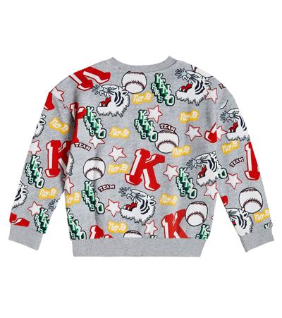 Kenzo Logo Printed Cotton Crewneck Sweatshirt In Grey