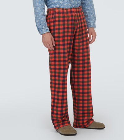 Shop Erl Checked Cotton Straight Pants In Multicoloured