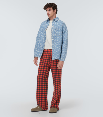 Shop Erl Checked Cotton Straight Pants In Multicoloured