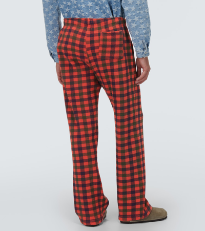 Shop Erl Checked Cotton Straight Pants In Multicoloured