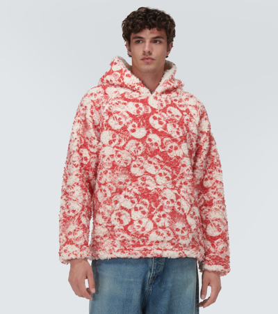 Shop Erl Printed Fleece Hoodie In Red