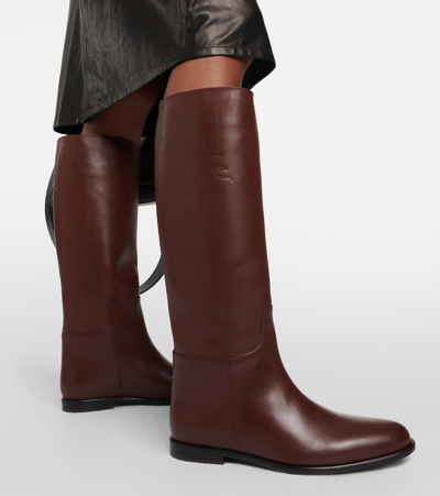 Shop Etro Leather High-knee Boots In Brown