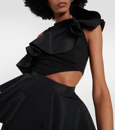 Shop Alexander Mcqueen Asymmetrical Cutout Cotton Top In Black