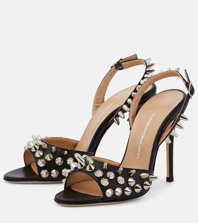 Shop Alessandra Rich Embellished Leather Sandals In Black