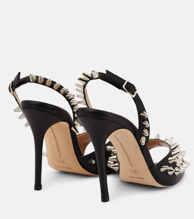 Alessandra Rich Embellished Leather Sandals In Black