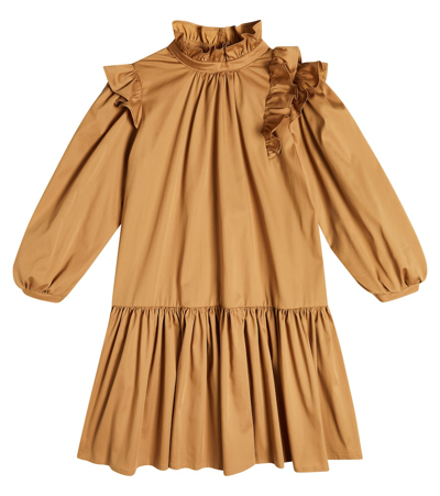 Shop Paade Mode Ruffled Cotton-blend Dress In Brown