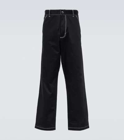 Prada Embroidered Straight Cotton Pants In Black