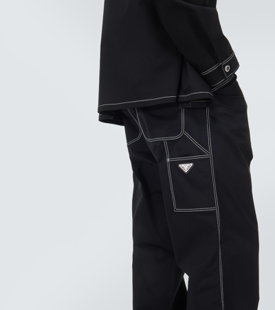 Prada Embroidered Straight Cotton Pants In Black