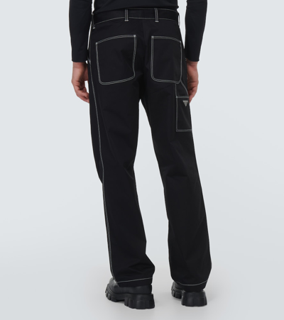 Prada Embroidered Straight Cotton Pants In Black