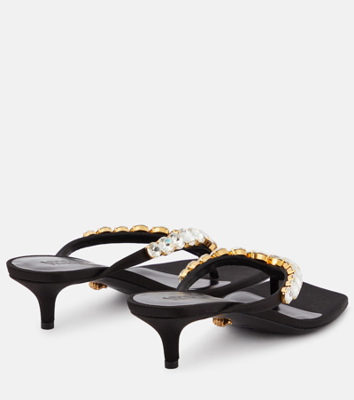 Shop Versace High Summer Embellished Satin Thong Sandals In Black