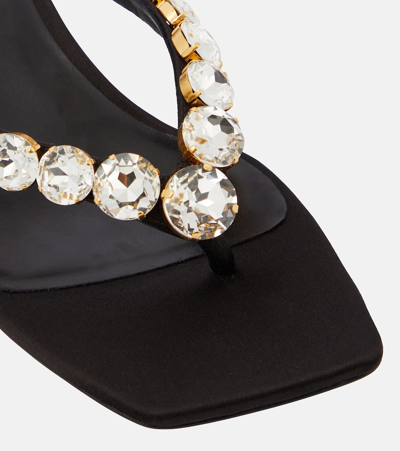 Shop Versace High Summer Embellished Satin Thong Sandals In Black