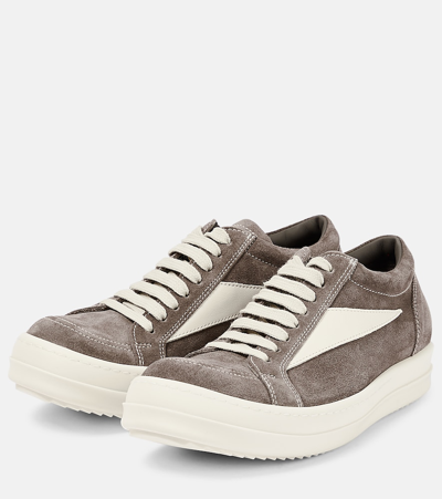 Shop Rick Owens Leather And Velour Vintage Sneakers In Brown