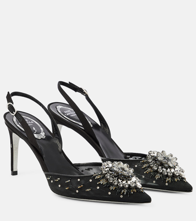 Shop René Caovilla Crystal-embellished Slingback Pumps In Metallic