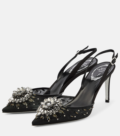 René Caovilla Crystal-embellished Slingback Pumps In Metallic