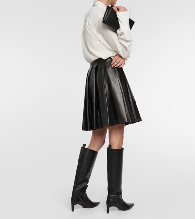 Shop Brunello Cucinelli Pleated Leather Miniskirt In Black