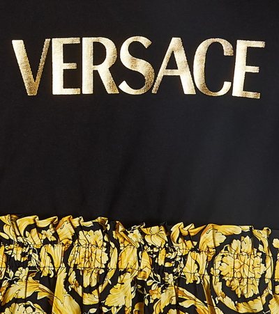 Shop Versace Logo Barocco Cotton Dress In Black