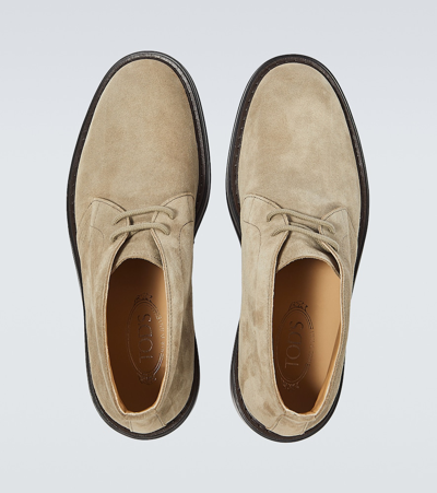 Shop Tod's Suede Desert Boots In Beige