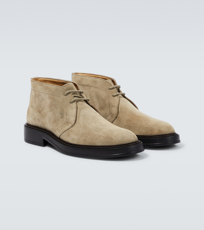 Shop Tod's Suede Desert Boots In Beige