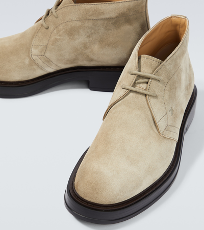 Shop Tod's Suede Desert Boots In Beige