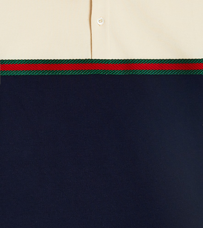 Shop Gucci Web Stripe Cotton-blend Polo Top In Blue