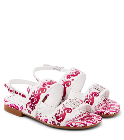 Shop Dolce & Gabbana Majolica Printed Leather Sandals In Red