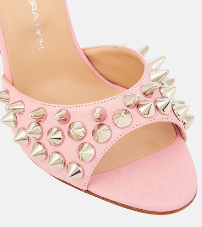 Alessandra Rich Embellished Leather Sandals In Pink