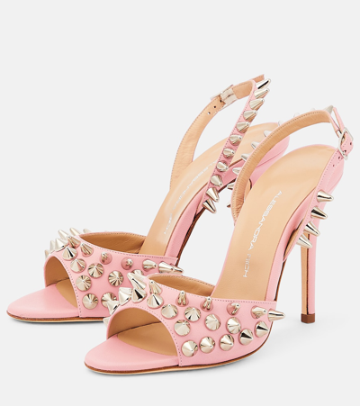 Alessandra Rich Embellished Leather Sandals In Pink