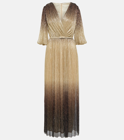 Shop Costarellos Ellery Pleated Lurex Gown In Gold
