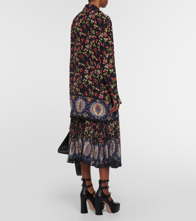 Etro Lange Seidenbluse Mit Print In Blue