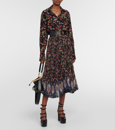 Etro Lange Seidenbluse Mit Print In Blue