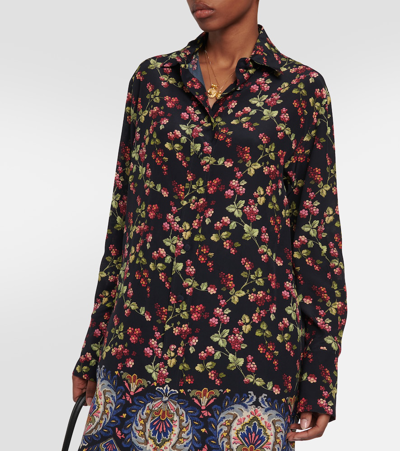 Etro Lange Seidenbluse Mit Print In Blue
