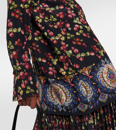 Etro Lange Seidenbluse Mit Print In Blue