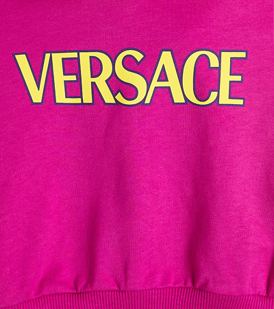 Shop Versace Logo Cotton Hoodie In Pink