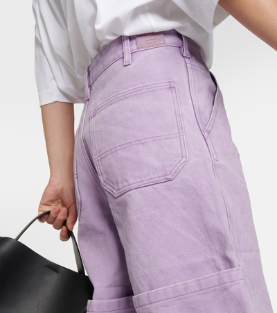 Shop Acne Studios High-rise Cotton Canvas Shorts In Purple