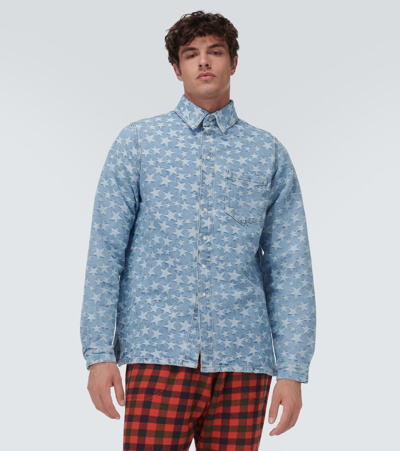 Shop Erl Jacquard Denim Overshirt In Blue