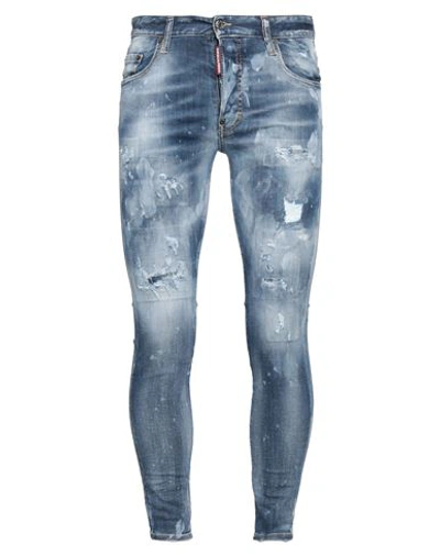 Dsquared2 Man Jeans Blue Size 36 Cotton, Elastomultiester, Elastane, Bovine Leather In Blue