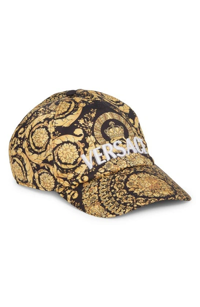 Shop Versace Baroque Print Twill Baseball Cap In Black/ Gold