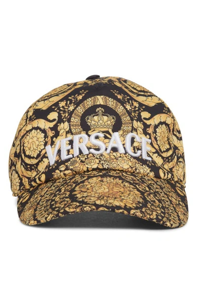 Shop Versace Baroque Print Twill Baseball Cap In Black/ Gold